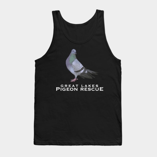 Great Lakes Pigeon Rescue Mascot - White Letters Tank Top by Great Lakes Pigeon Rescue